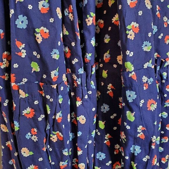 Vintage Handmade Floral Prairie Dress Bonnet Short Sleeve Navy Blue Sz L/XL - Picture 5 of 5
